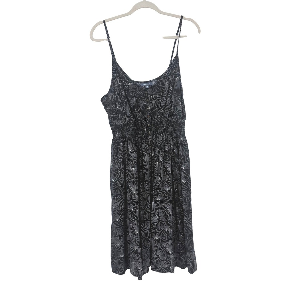 ModCloth Black White Shell Print Smocked Button Front Midi Dress 1X Plus Size